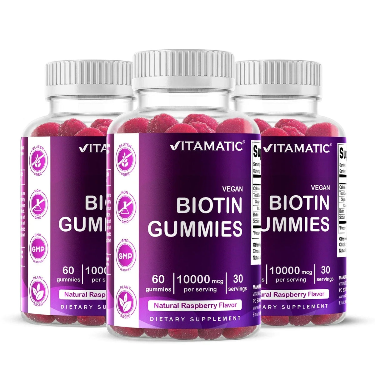 Vitamatic Biotin Gummies 10000 mcg for Stronger Hair Skin Nails 60 Vegan