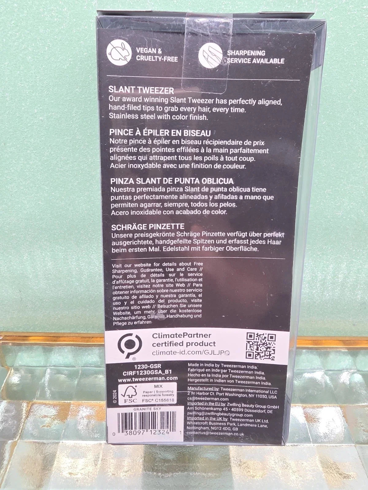 Tweezerman Slant Tweezer Blue Granite Sky Stainless Steel 1230-GSR Imperfect Packaging