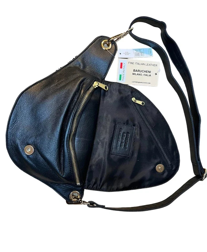 Black Genuine Italian Leather Crossbody Bag – Shoulder Purse for Women