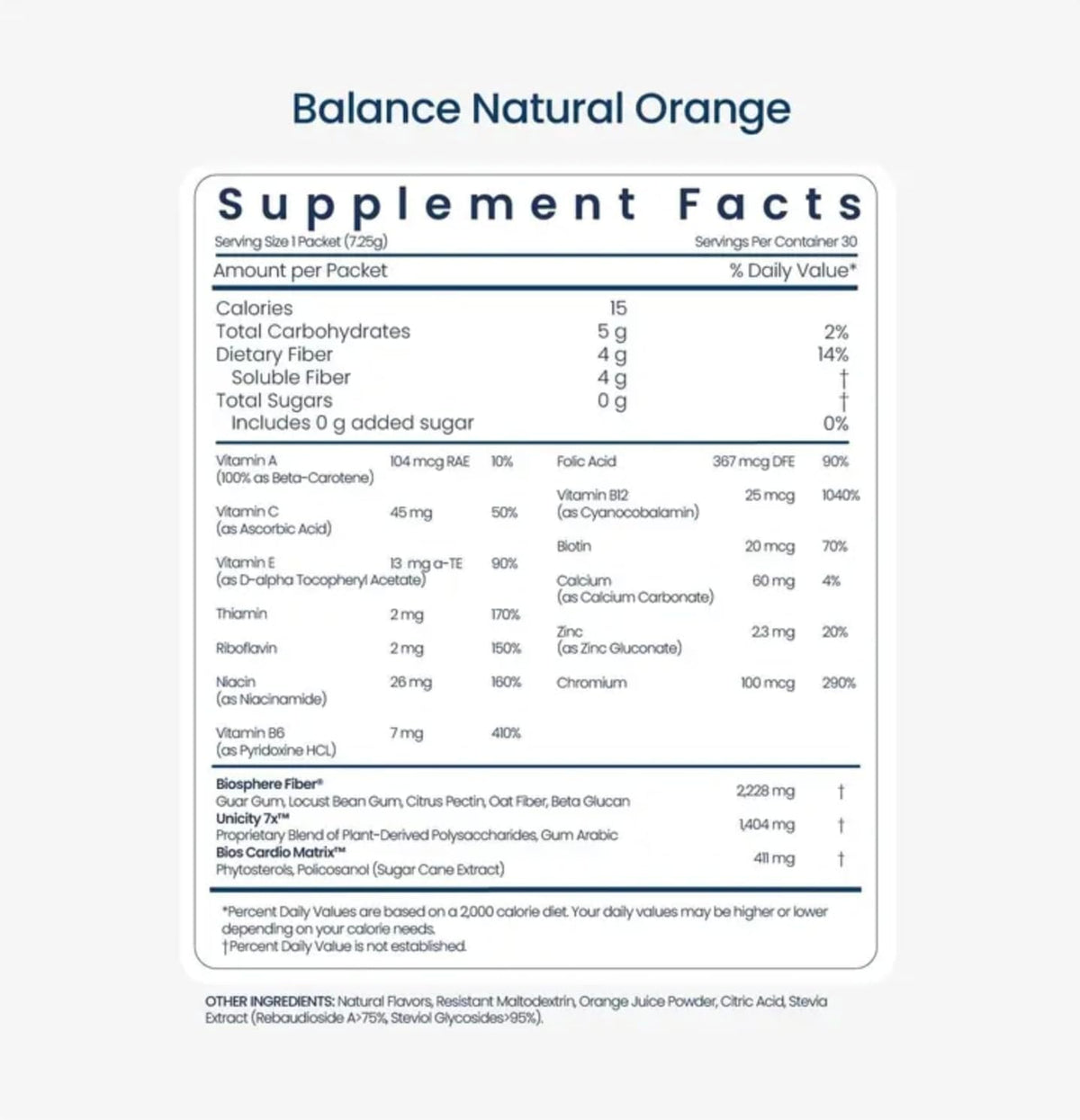 Unicity Balance Fiber Supplement | Supports Healthy Glucose Response & Fullness | Pre-Meal Soluble Fiber Drink Mix | Natural Orange | 30 Stick Packs