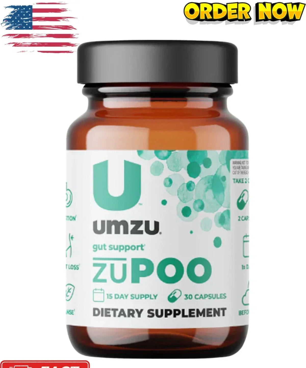 UMZU ZuPoo Gut Support Colon Cleanse Dietary Supplement 30 Capsules