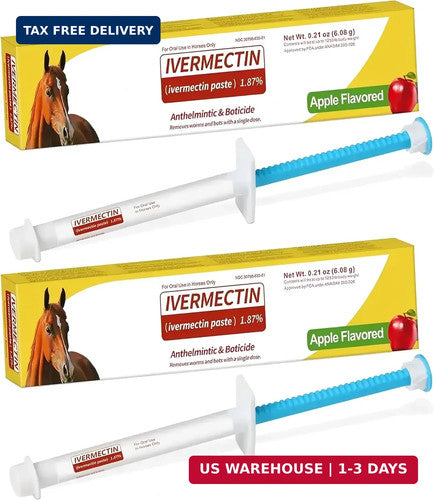 Horse Paste 1.87% Ivermectin Dewormer 2 Pack 6.08g Each Apple Flavor