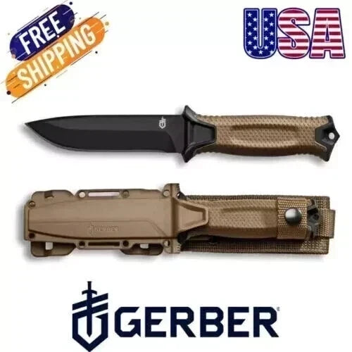Gerber StrongArm Fixed Blade Knife Plain Edge Coyote Brown Full Tang Survival Knife